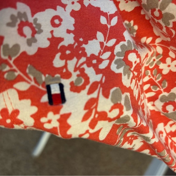 Tommy Hilfiger Floral Peasant Top Red White Pink | 2X - Picture 6 of 8